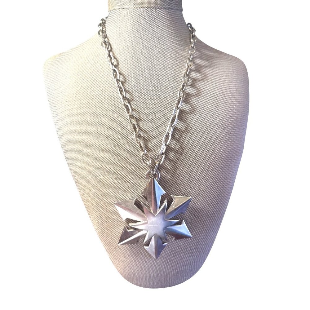 Vintage Trifari Silver-Tone Starburst Atomic Pendant Necklace Bold Statement